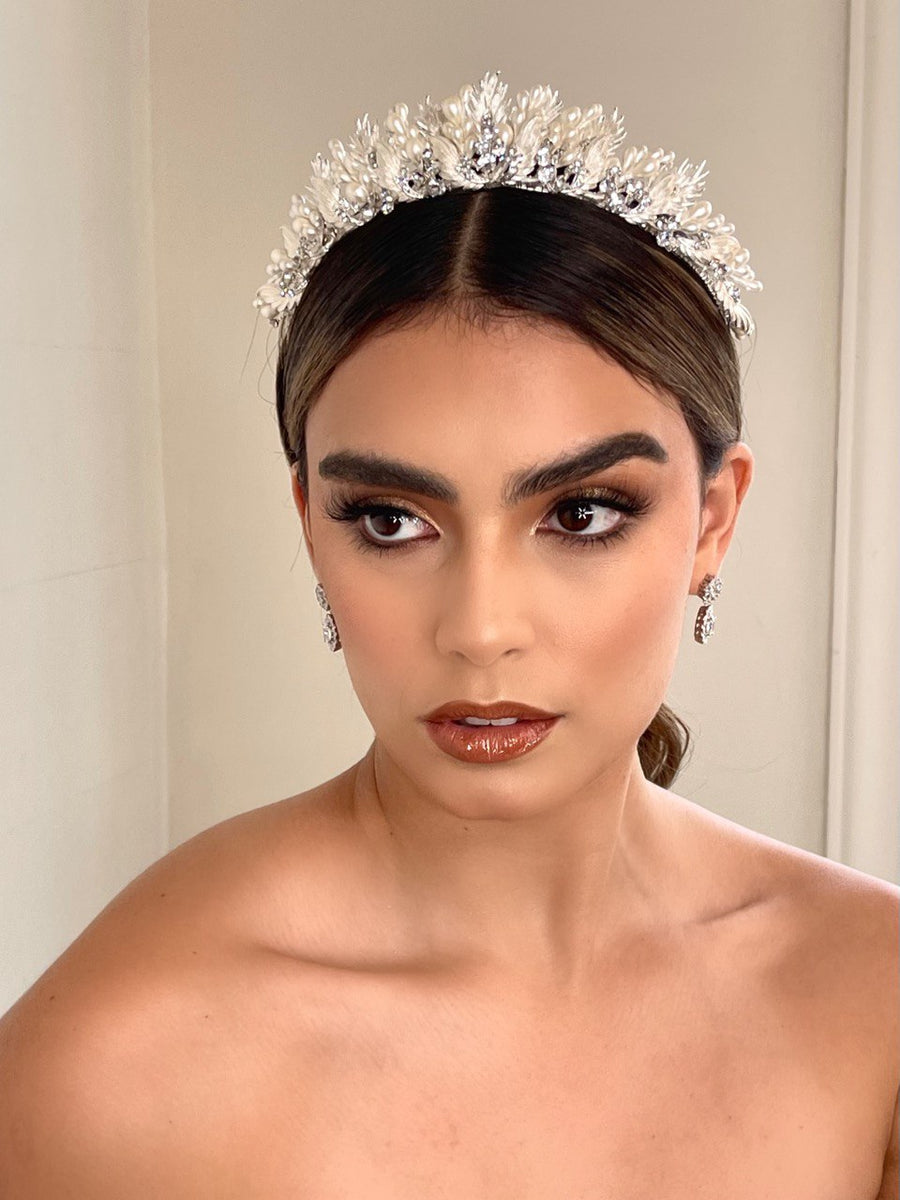 Tiara de novia T898 con Azahares e Incrustaciones de Cristal Austriaco