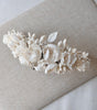 diadema mora ivory con flores de  pasta francesa y azahares 
bridal hairstyle headband 