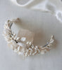 diadema mora ivory con flores de  pasta francesa y azahares 
bridal hairstyle headband 