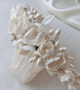diadema mora ivory con flores de  pasta francesa y azahares 
bridal hairstyle headband 