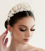diadema mora ivory con flores de  pasta francesa y azahares 
bridal hairstyle headband 