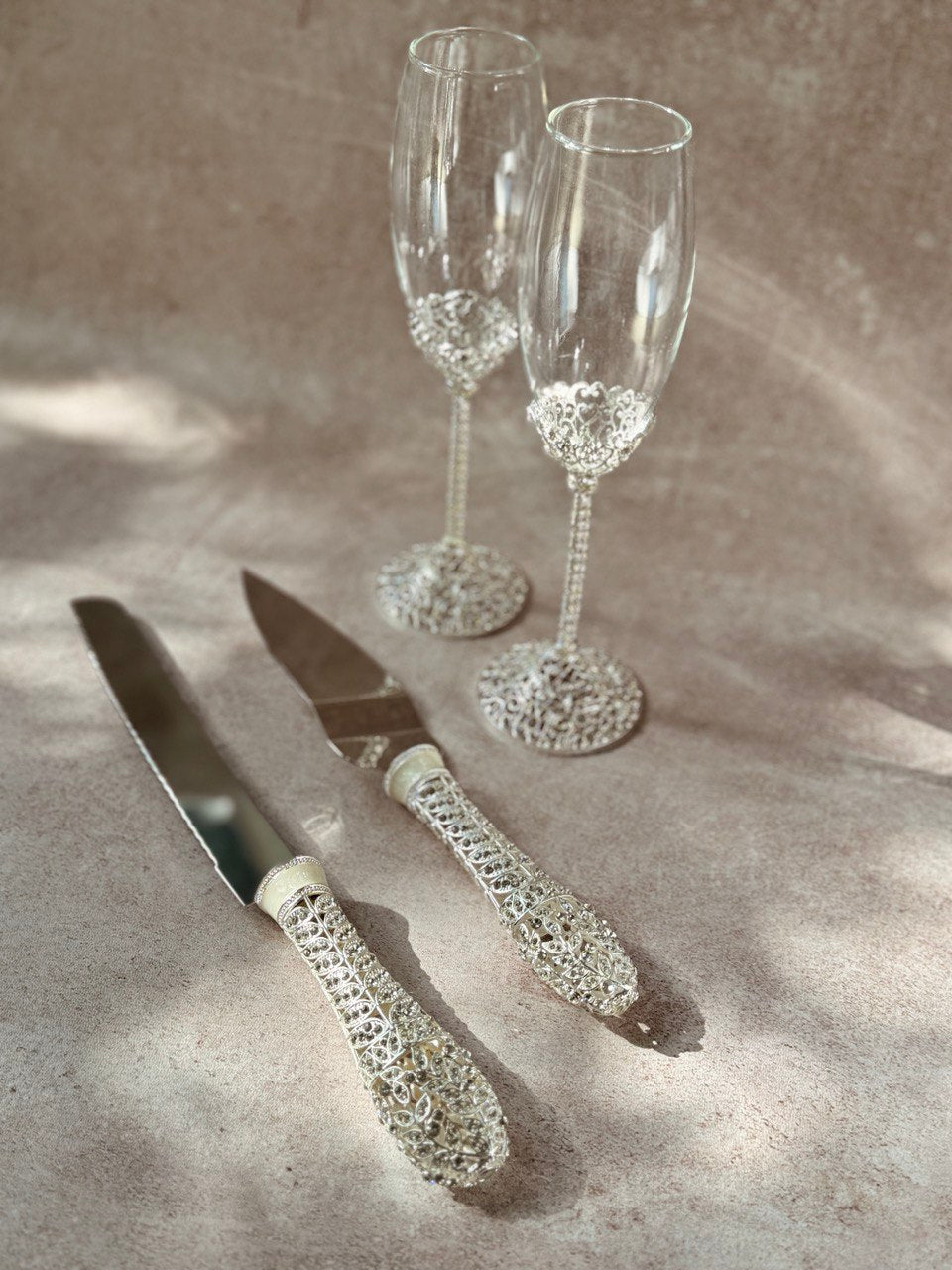 Set EBSET82 copas pala y cuchillo en chapa de plata con incrustación de cristal austriaco
Brindis Boda