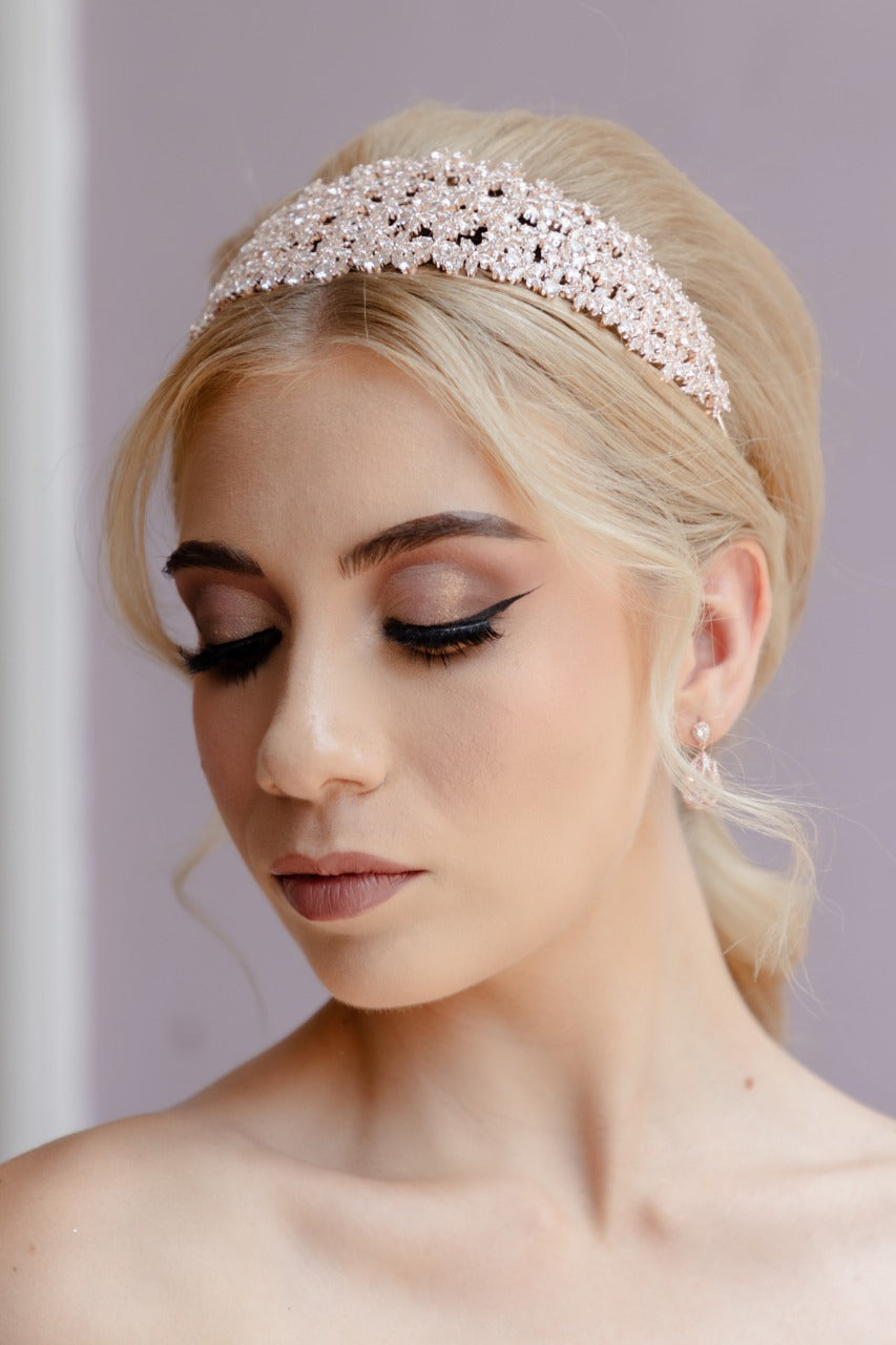 tiara de quinceanera oro rosa con cristal austriaco