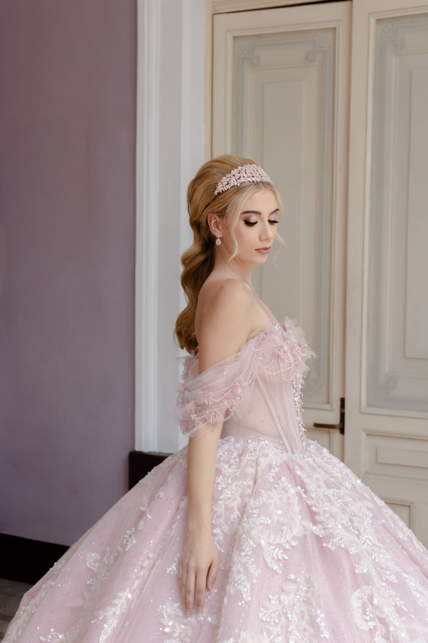 tiara de quinceanera oro rosa con cristal austriaco