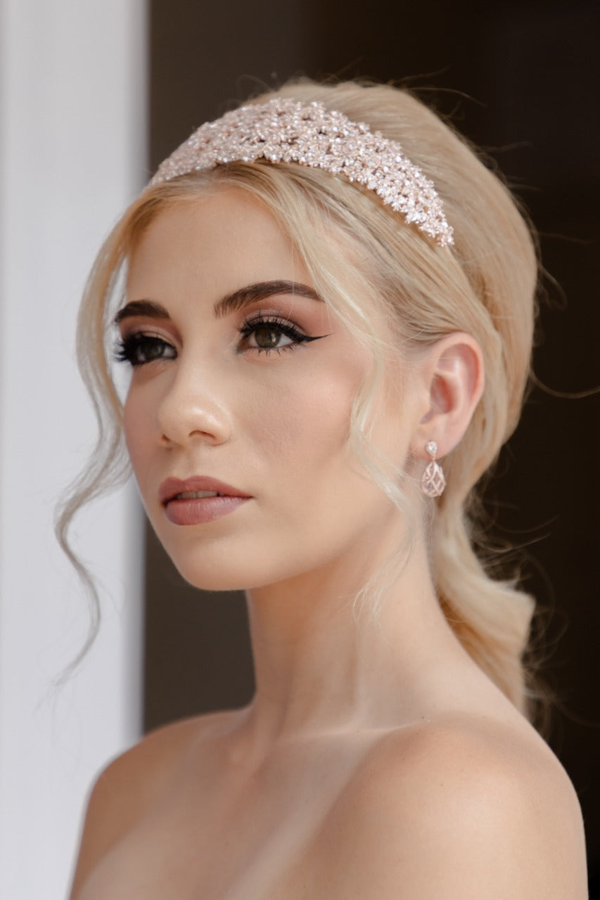 tiara de quinceanera oro rosa con cristal austriaco