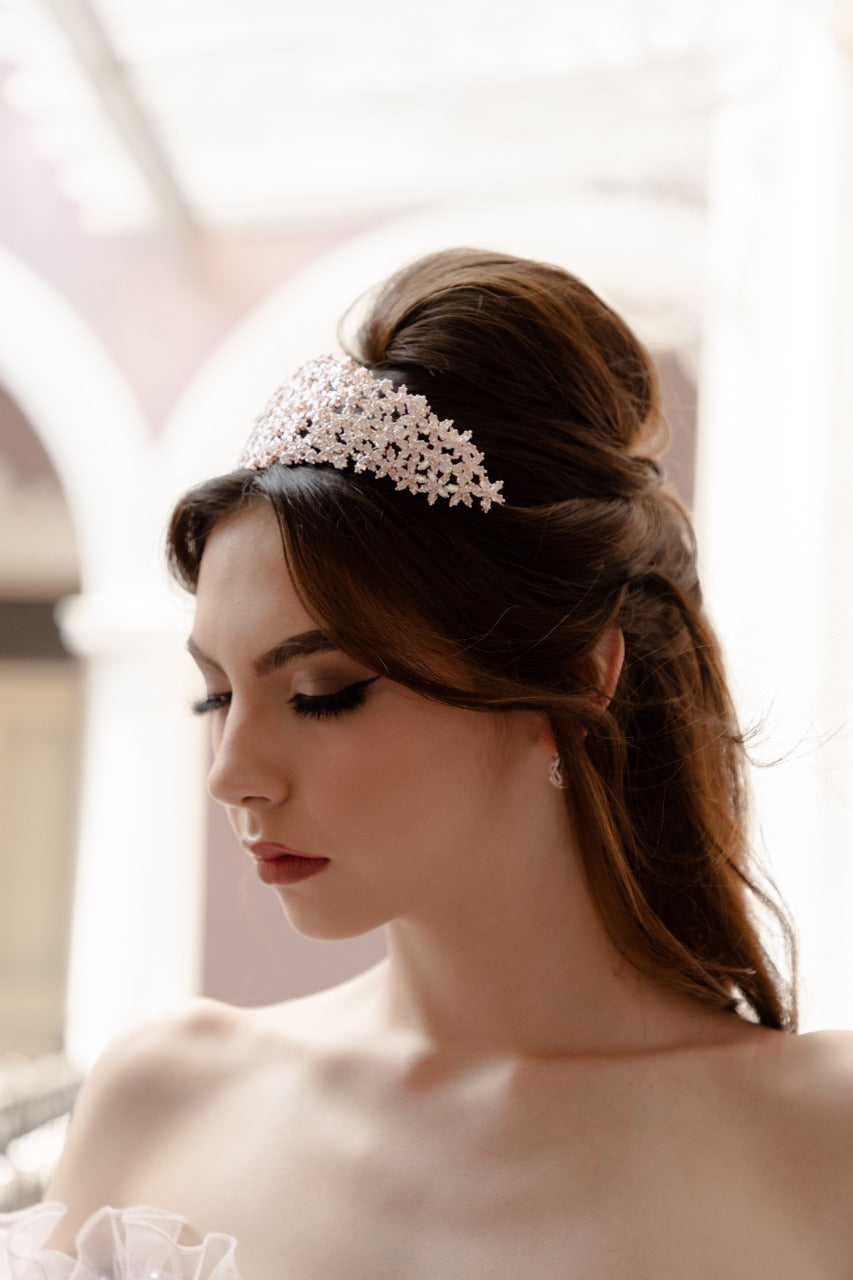 tiara de quinceanera oro rosa con cristal austriaco