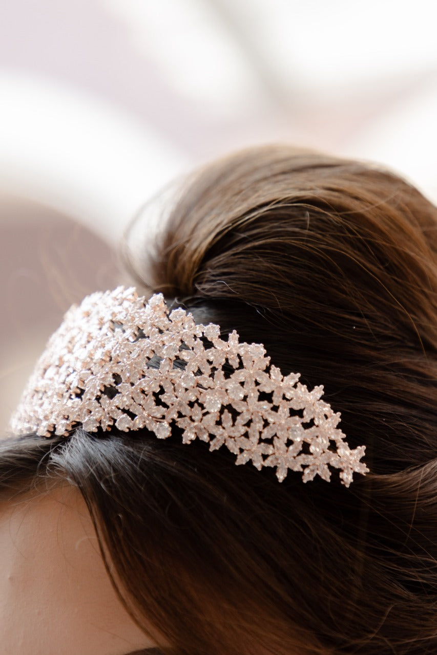 tiara de quinceanera oro rosa con cristal austriaco