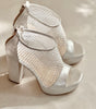 zapatillas de novia plata con patron de red e incrustaciones de cristales 