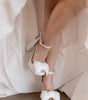 Zapatillas para novia de tacon ancho y plataforma, con aplicacion de moño en la parte del frente
