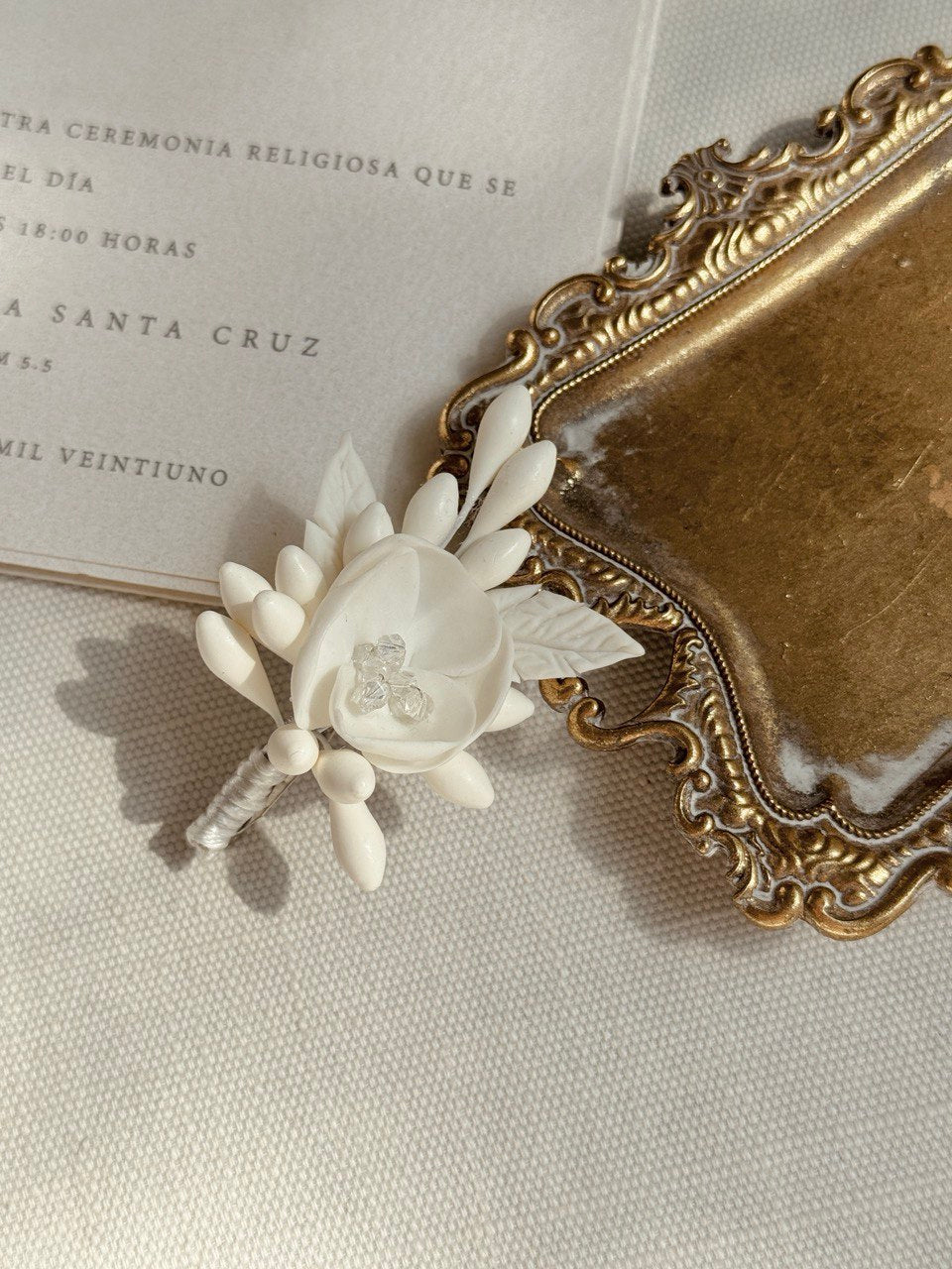 Boutonniere Valentina Novio azahares ivory flor pasta francesa