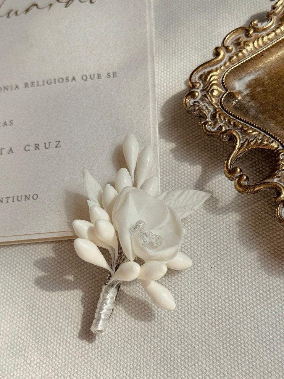 Boutonniere Valentina Novio azahares ivory flor pasta francesa