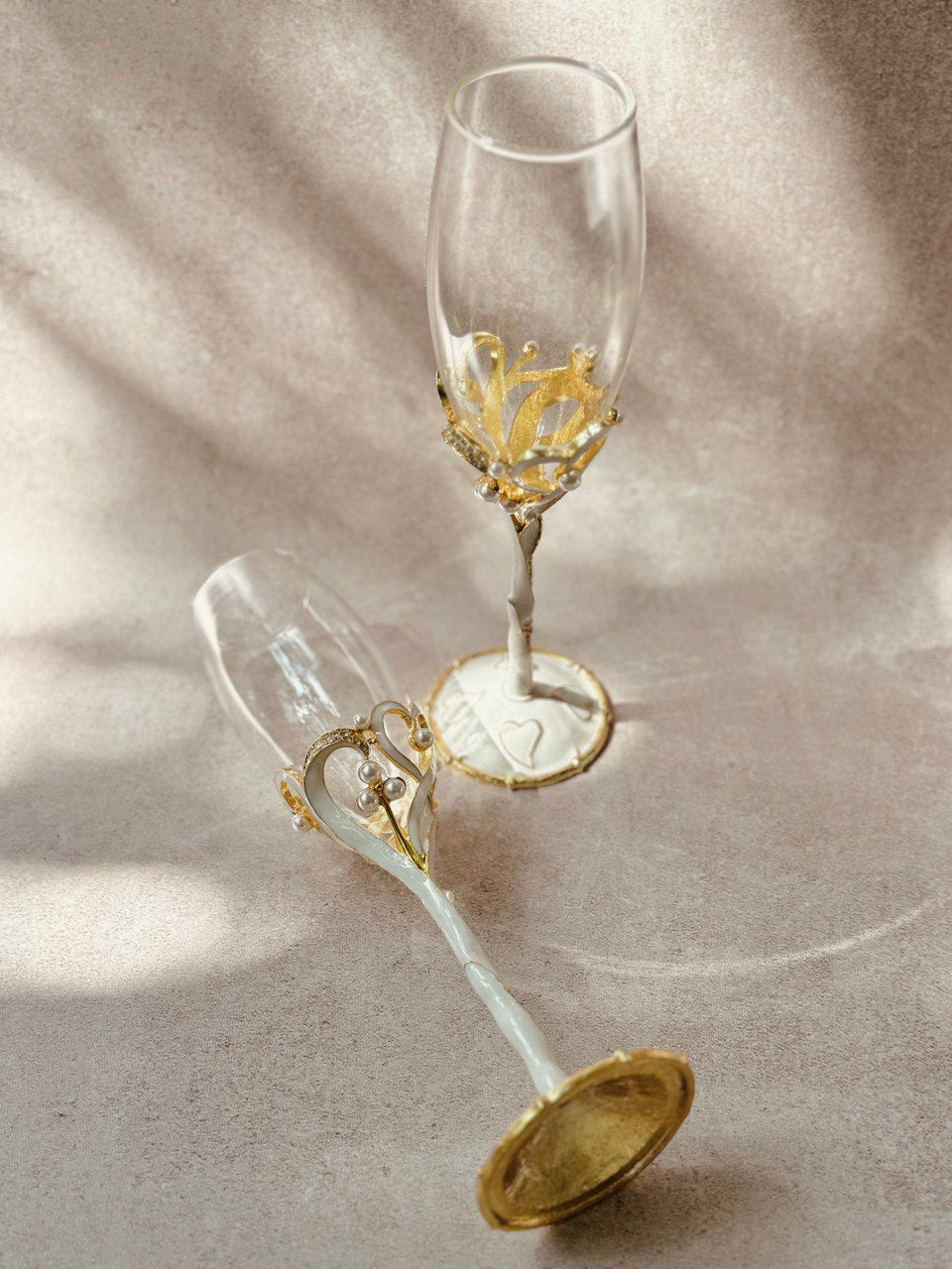 copas EBCP15 para brindis de novios con decoración de corazones con incrustaciones de cristal austriaco 