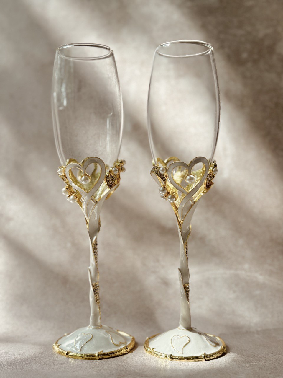 copas EBCP15 para brindis de novios con decoración de corazones con incrustaciones de cristal austriaco 