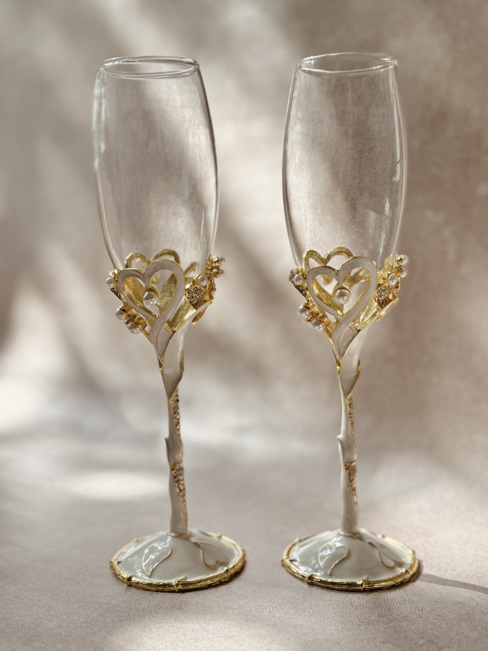 copas EBCP15 para brindis de novios con decoración de corazones con incrustaciones de cristal austriaco 