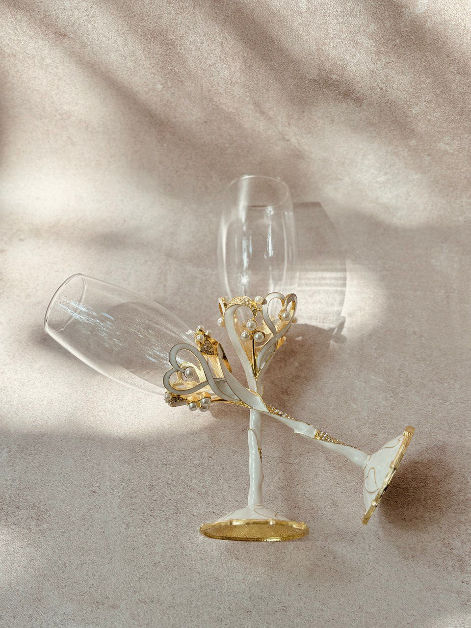 copas EBCP15 para brindis de novios con decoración de corazones con incrustaciones de cristal austriaco 