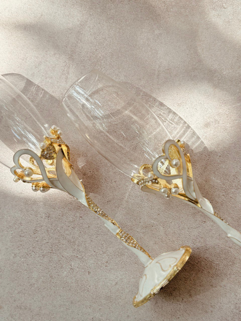 copas EBCP15 para brindis de novios con decoración de corazones con incrustaciones de cristal austriaco 