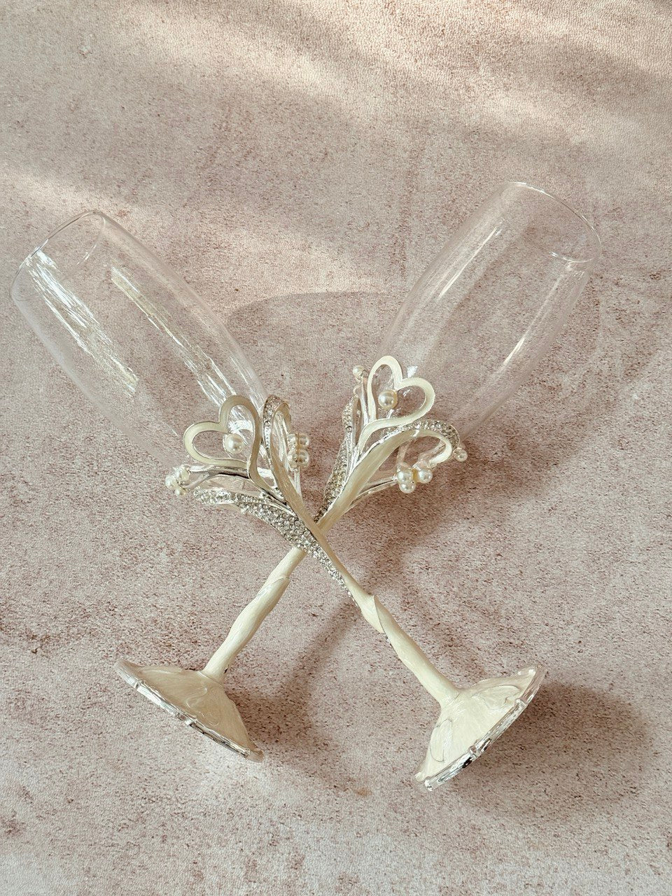 copas EBCP15 para brindis de novios con decoración de corazones con incrustaciones de cristal austriaco 