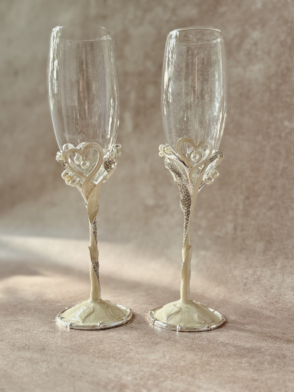 copas EBCP15 para brindis de novios con decoración de corazones con incrustaciones de cristal austriaco 