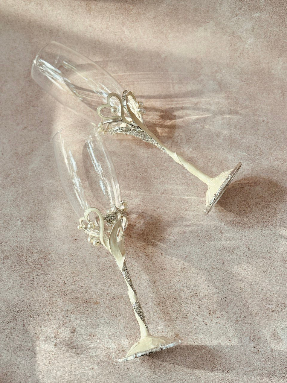 copas EBCP15 para brindis de novios con decoración de corazones con incrustaciones de cristal austriaco 