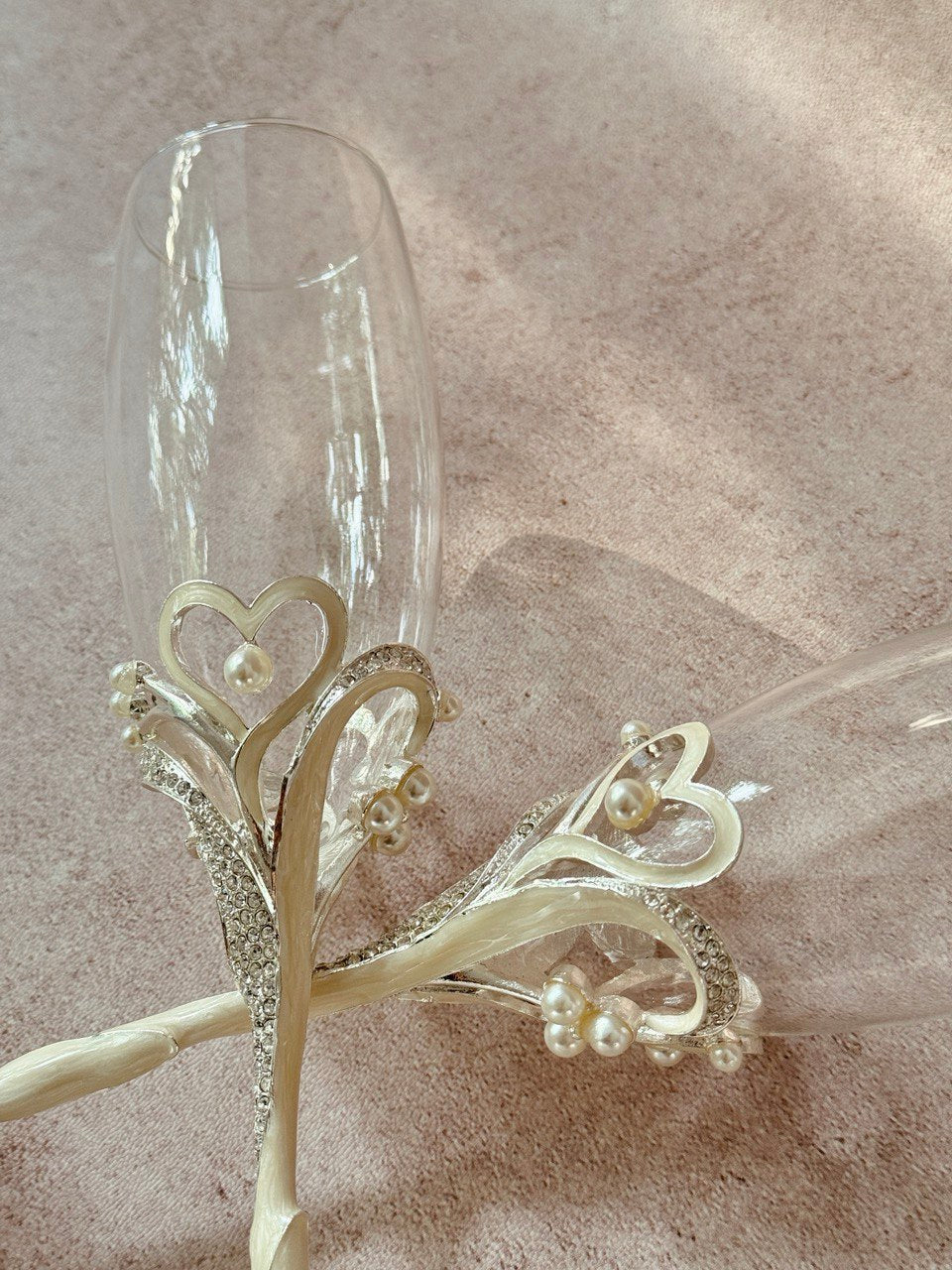 copas EBCP15 para brindis de novios con decoración de corazones con incrustaciones de cristal austriaco 