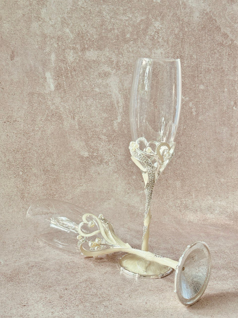 copas EBCP15 para brindis de novios con decoración de corazones con incrustaciones de cristal austriaco 