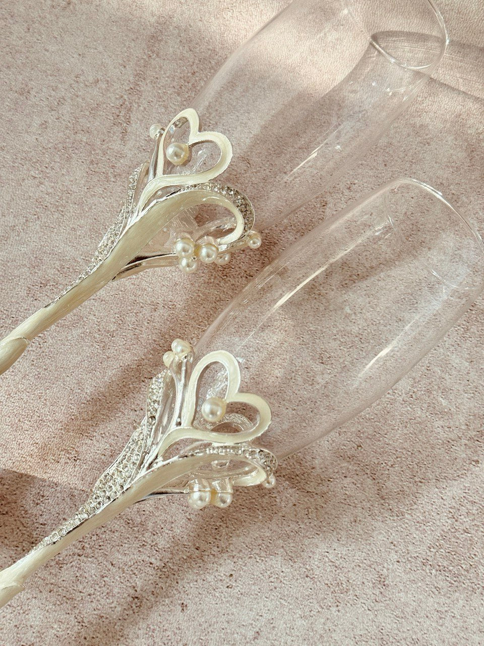 copas EBCP15 para brindis de novios con decoración de corazones con incrustaciones de cristal austriaco 