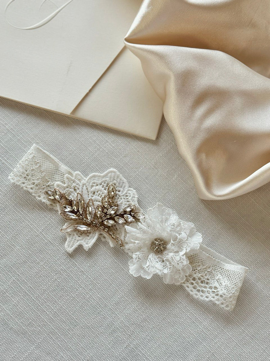 Generic - Liga De Novia De Encaje Blanco Con Lazo Blanco Y Diamantes De