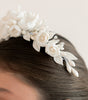 diadema mora ivory con flores de  pasta francesa y azahares 
bridal hairstyle headband 