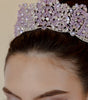 corona de quinceanos con cristales morados y base de plata 
