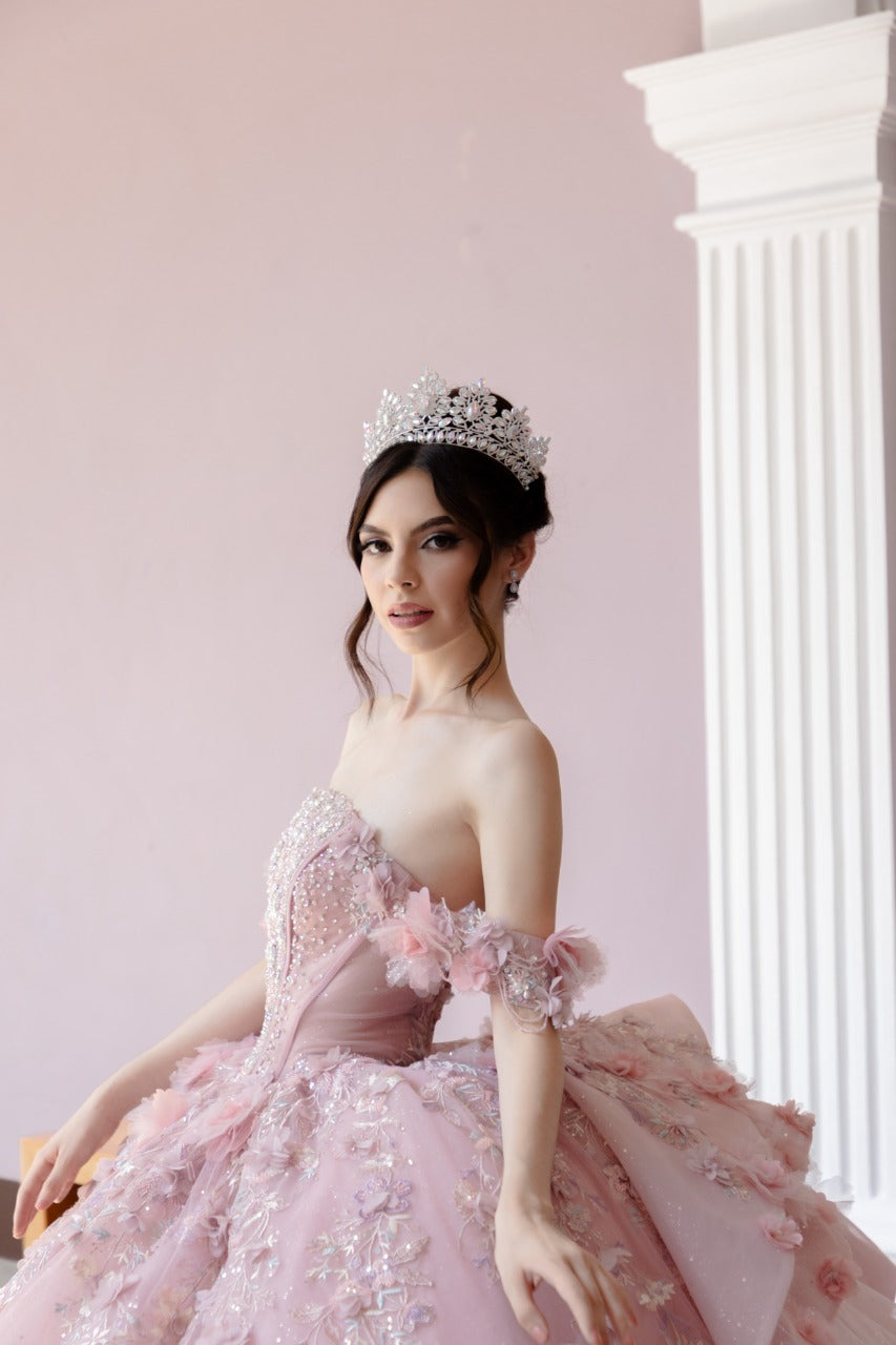 corona de quinceanera con cristal tornasol 