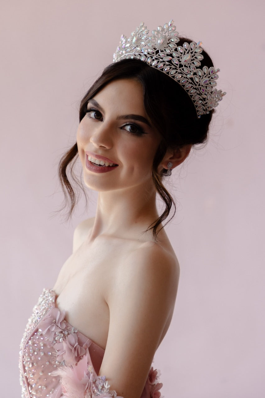 corona de quinceanera con cristal tornasol 