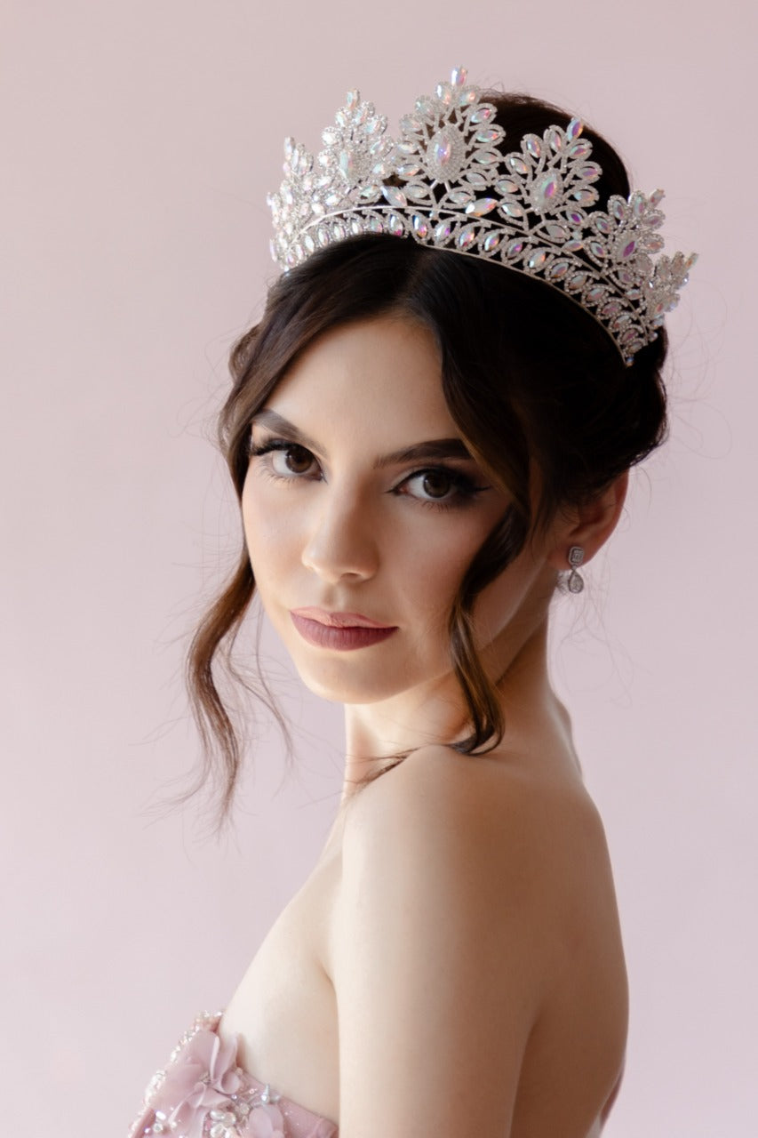 corona de quinceanera con cristal tornasol 