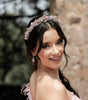 tiara de quinceanera con cristales en tonos rosas