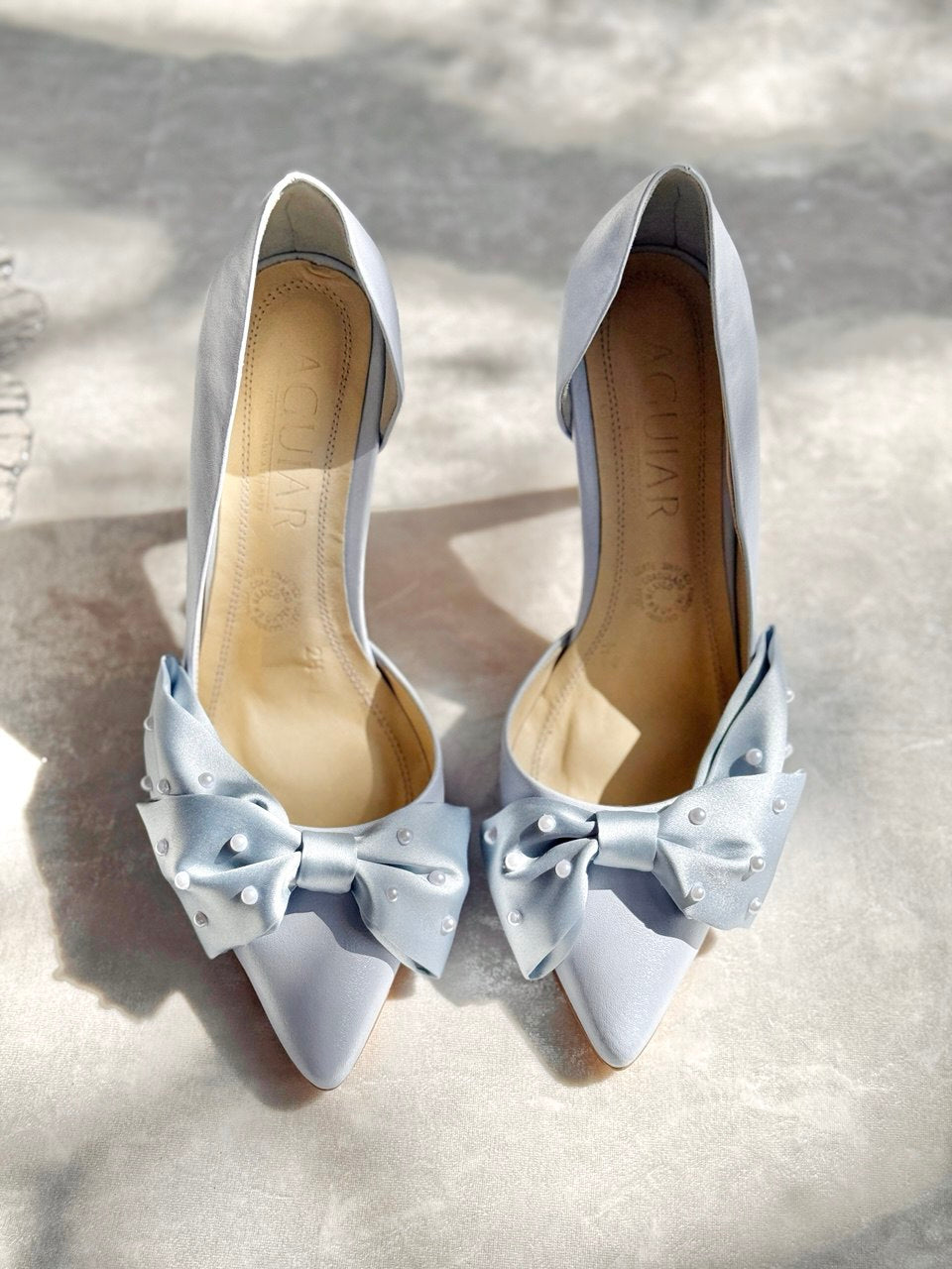 Tacones Zapatos Azul Novia Hermosas Zapatillas De Novia Con Moño