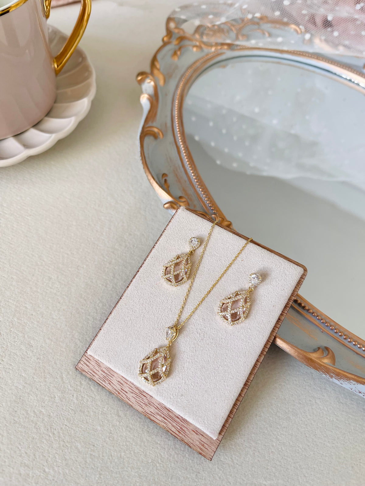 arete con dije y cristal JUEGO NE17 PINK