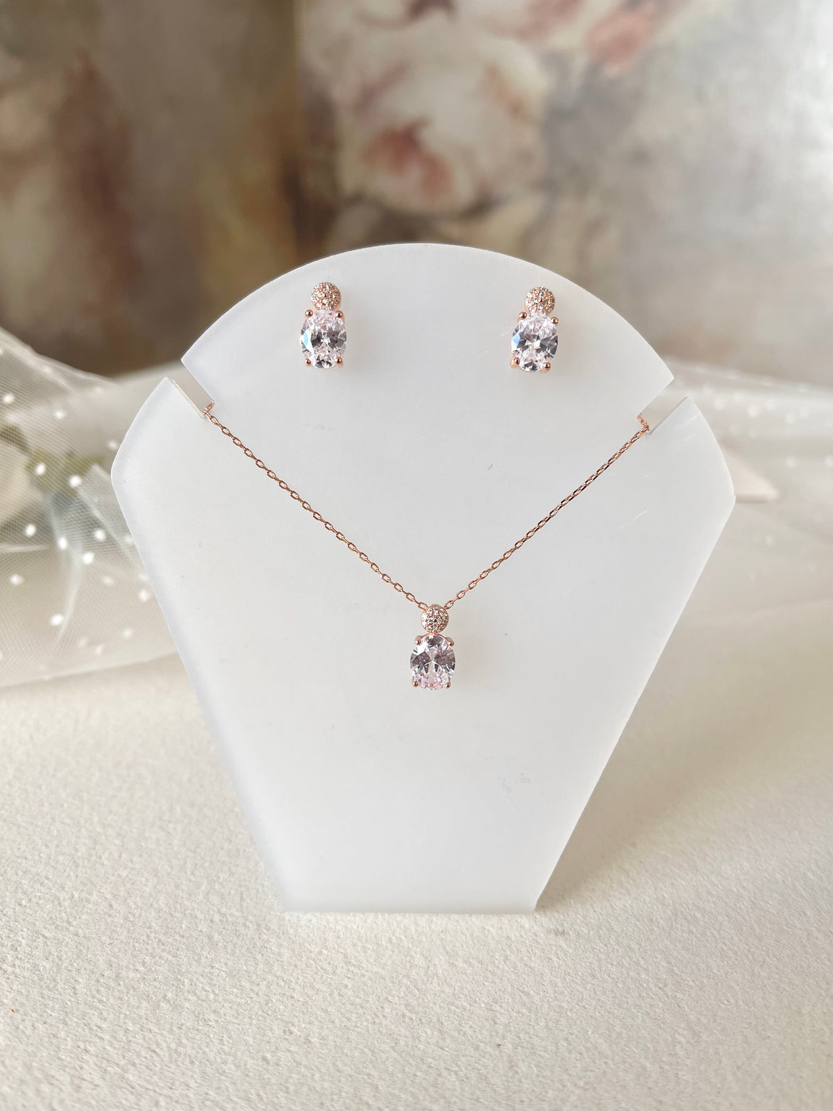 arete con dije y cristal JUEGO B129