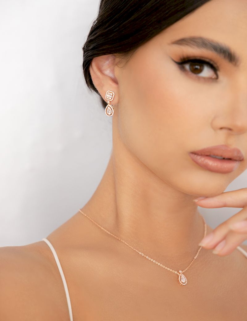 arete con dije y cristal JUEGO ER297