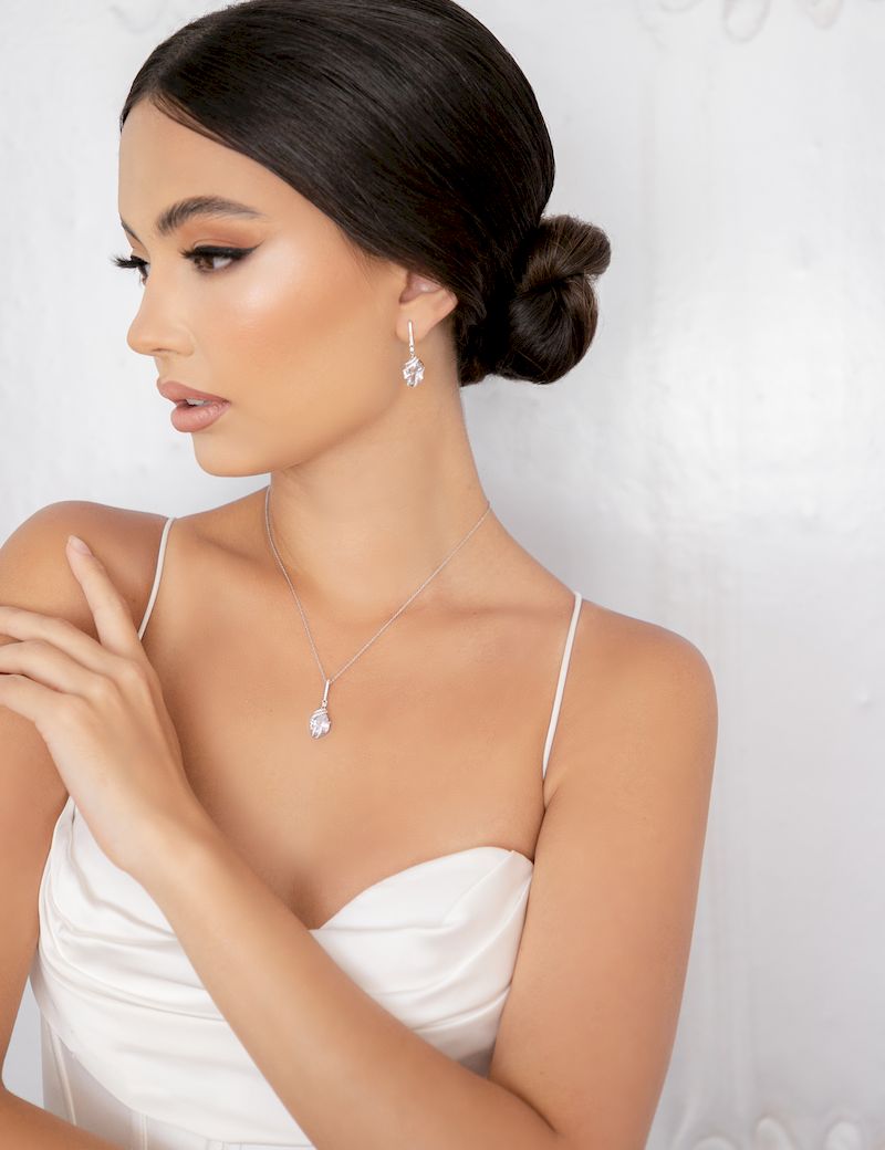 Juego Collar y Aretes de Novia en Chapa con Cristal Austriaco