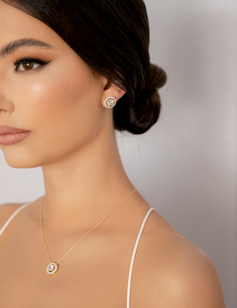 arete con dije y cristal JUEGO NE70