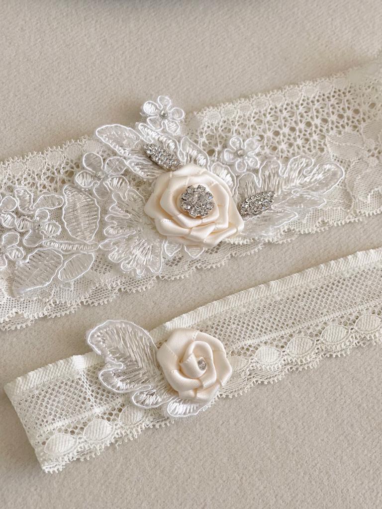 Generic - Liga De Novia De Encaje Blanco Con Lazo Blanco Y Diamantes De