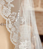 VELO DE NOVIA ESPAÑOL DE TUL SEDA CON ENCAJE BORDADO