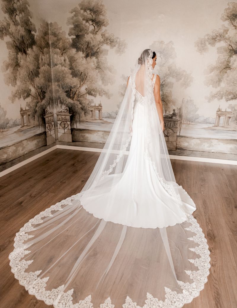 Veil09 Encaje Aplicado Tul Velo De Novia Marfil